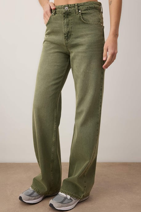 TRENDYOLMİLLA Damen Khaki Einfarbig Weites Bein Hohe Taille Jeans - Image 2