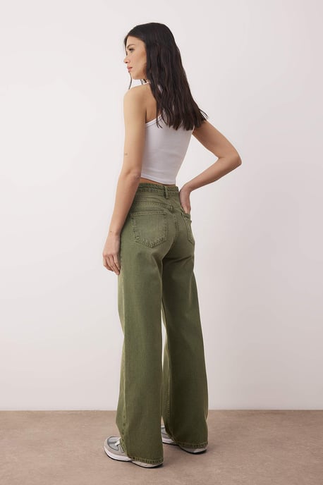 TRENDYOLMİLLA Damen Khaki Einfarbig Weites Bein Hohe Taille Jeans - Image 3