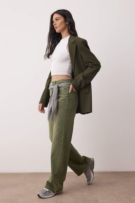 TRENDYOLMİLLA Damen Khaki Einfarbig Weites Bein Hohe Taille Jeans - Image 4