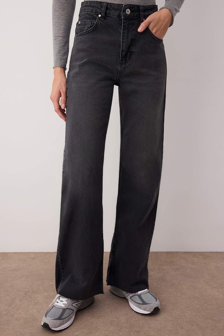 TRENDYOLMİLLA Damen Schwarz Einfarbig Weites Bein Hohe Taille Jeans - Image 2