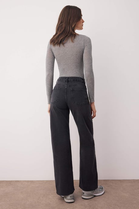 TRENDYOLMİLLA Damen Schwarz Einfarbig Weites Bein Hohe Taille Jeans - Image 3