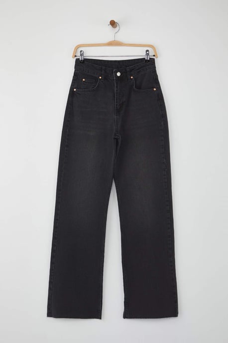 TRENDYOLMİLLA Damen Schwarz Einfarbig Weites Bein Hohe Taille Jeans - Image 4