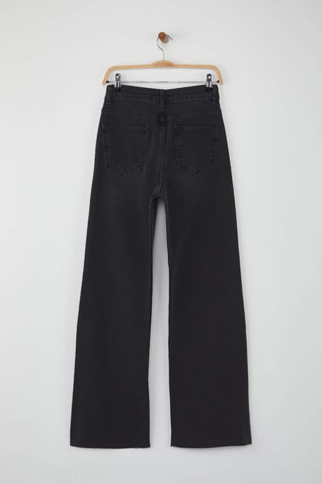 TRENDYOLMİLLA Damen Schwarz Einfarbig Weites Bein Hohe Taille Jeans - Image 5