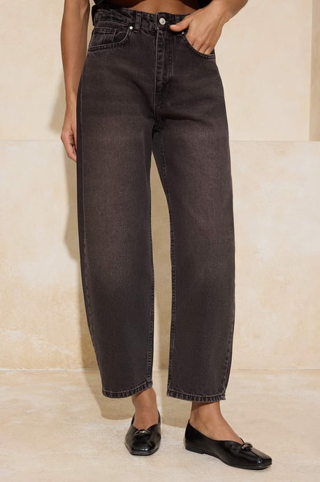 TRENDYOLMİLLA Damen Braun Einfarbig Barrel Hohe Taille Jeans - Image 2