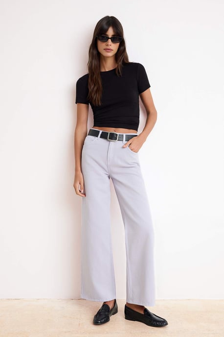 TRENDYOLMİLLA Damen Lila Einfarbig Weites Bein Hohe Taille Jeans - Image 6