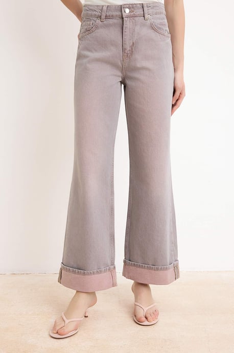 TRENDYOLMİLLA Damen Rosa Einfarbig Weites Bein Hohe Taille Jeans - Image 2