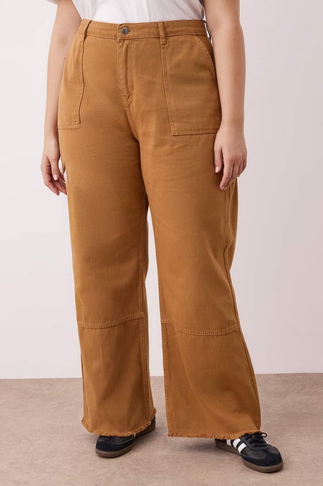 Trendyol Curve Damen Gelb Einfarbig Weites Bein Hohe Taille Große Größen Jeans - Image 2