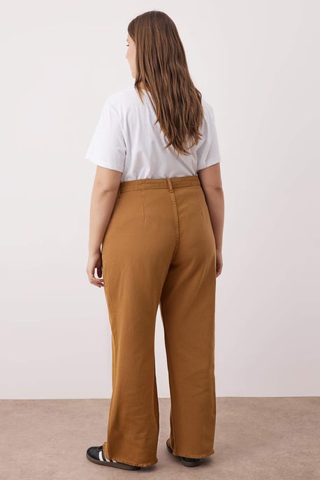 Trendyol Curve Damen Gelb Einfarbig Weites Bein Hohe Taille Große Größen Jeans - Image 3