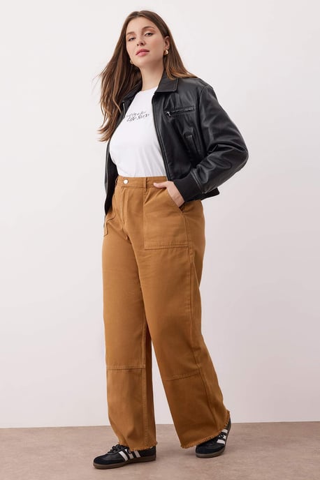 Trendyol Curve Damen Gelb Einfarbig Weites Bein Hohe Taille Große Größen Jeans - Image 6