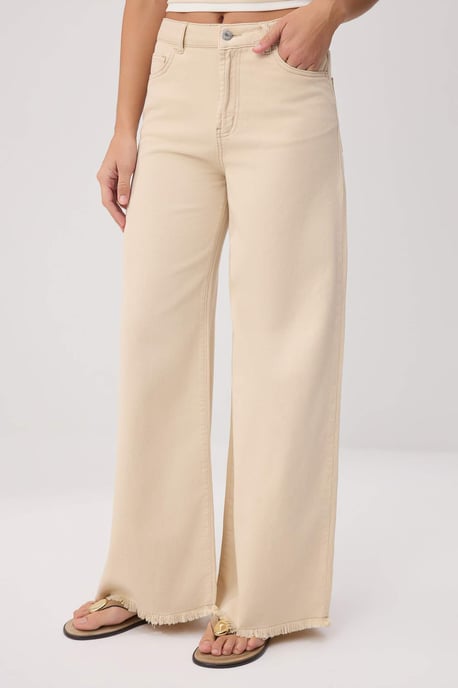 TRENDYOLMİLLA Damen Beige Einfarbig Weites Bein Hohe Taille Jeans - Image 2