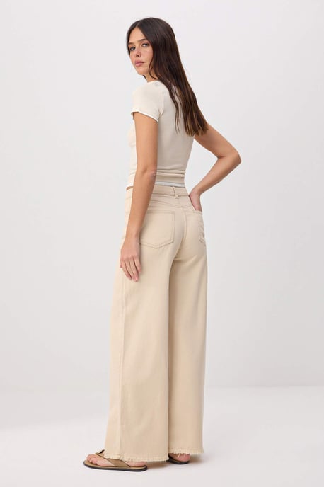 TRENDYOLMİLLA Damen Beige Einfarbig Weites Bein Hohe Taille Jeans - Image 3