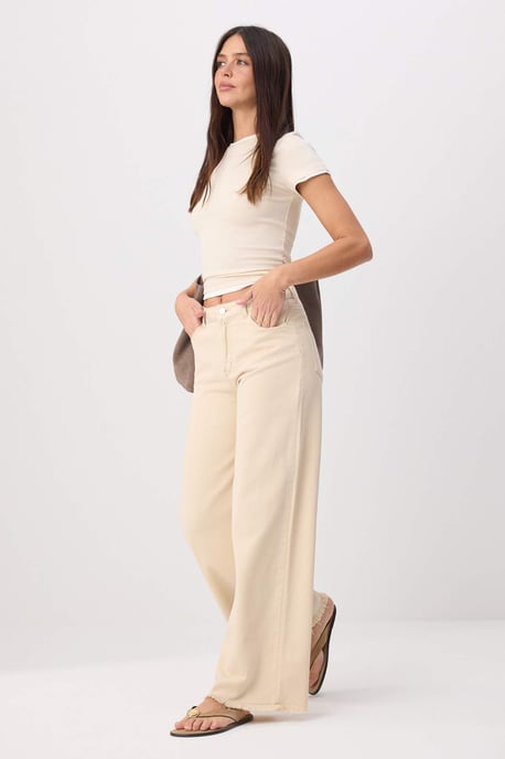 TRENDYOLMİLLA Damen Beige Einfarbig Weites Bein Hohe Taille Jeans - Image 4