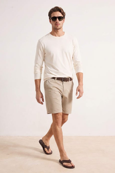 TRENDYOL MAN Herren Beige Einfarbig Lang Regular Fit T-Shirts - Image 2