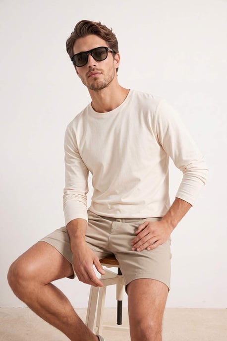 TRENDYOL MAN Herren Beige Einfarbig Lang Regular Fit T-Shirts - Image 6