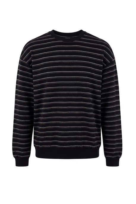 TRENDYOL MAN Herren Schwarz Gestreift Lang Regular Fit T-Shirts - Image 4