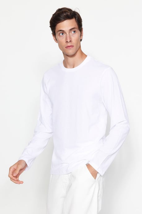 TRENDYOL MAN Herren Weiß Einfarbig Lang Regular Fit T-Shirts - Image 2