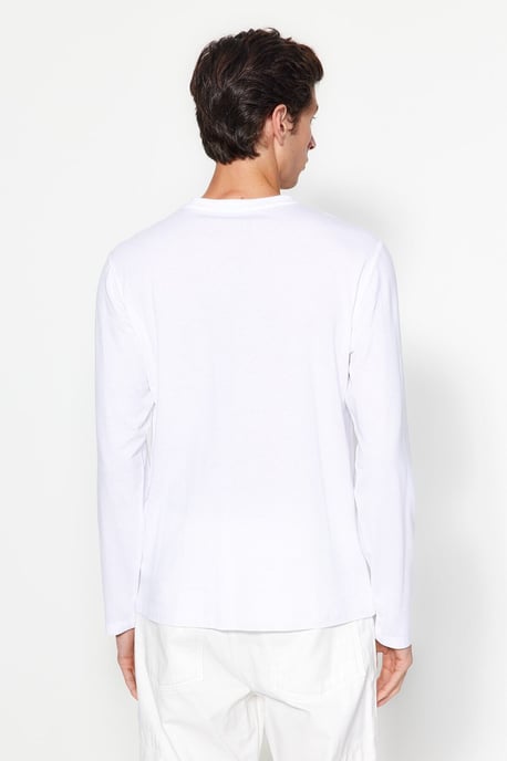 TRENDYOL MAN Herren Weiß Einfarbig Lang Regular Fit T-Shirts - Image 3