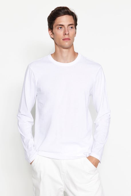 TRENDYOL MAN Herren Weiß Einfarbig Lang Regular Fit T-Shirts - Image 4