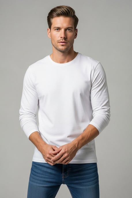 TRENDYOL MAN Herren Weiß Einfarbig Lang Regular Fit T-Shirts - Image 6