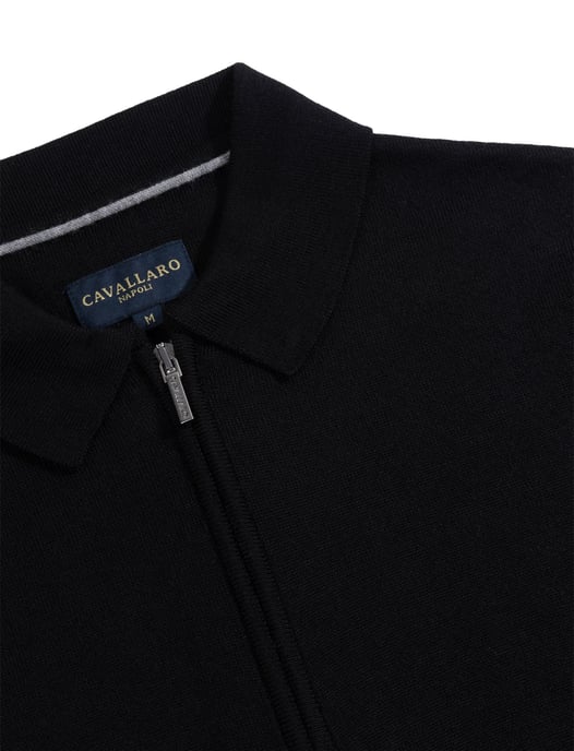 Cavallaro Napoli schwarzes Poloshirt aus Merinowolle mit Reißverschluss - Image 3