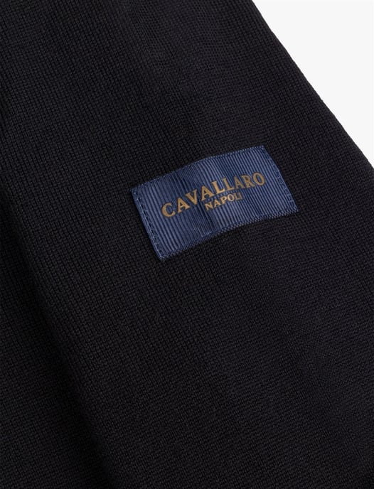 Cavallaro Napoli schwarzes Poloshirt aus Merinowolle mit Reißverschluss - Image 4