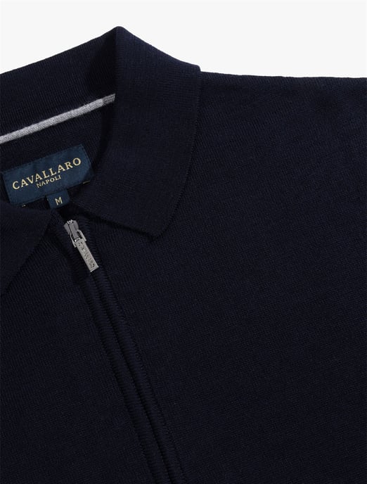 Cavallaro Napoli dunkelblaues Merinowoll-Poloshirt - Image 3