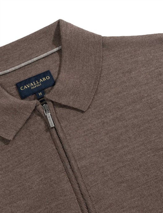 Cavallaro Napoli Poloshirt Braun Merinowolle mit Reißverschluss - Image 3