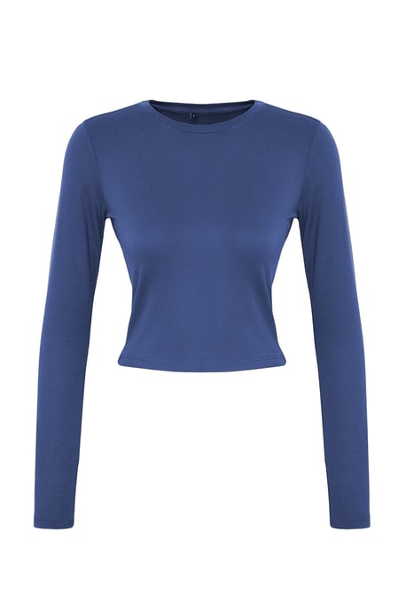 TRENDYOLMİLLA Damen Dunkelblau Einfarbig Lang Tailliert Blusen - Image 3