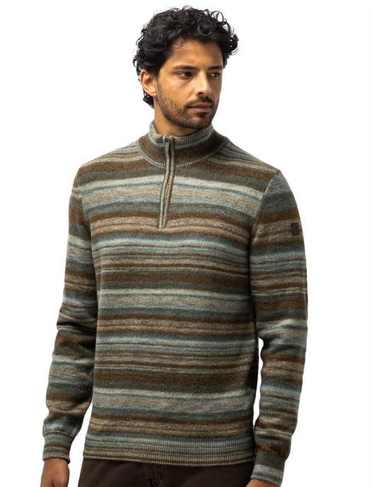 State of Art Grüner gestreifter Pullover mit halbem Reißverschluss - Image 1