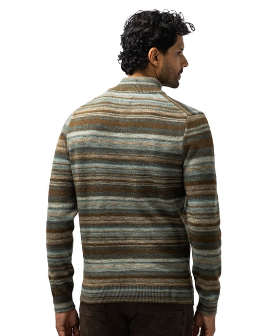 State of Art Grüner gestreifter Pullover mit halbem Reißverschluss - Image 2