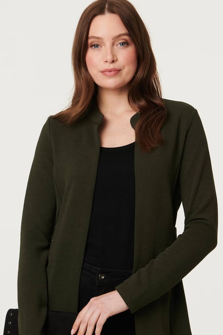 Khakifarbener Longline-Mantel-Cardigan mit offener Vorderseite - Image 2