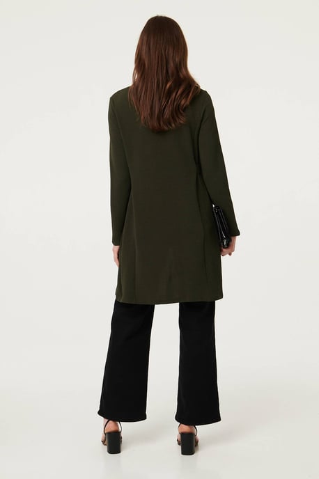 Khakifarbener Longline-Mantel-Cardigan mit offener Vorderseite - Image 3