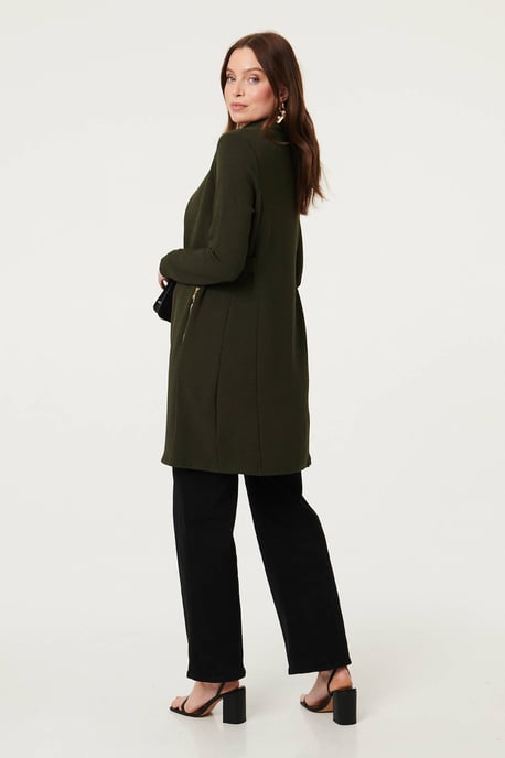 Khakifarbener Longline-Mantel-Cardigan mit offener Vorderseite - Image 5