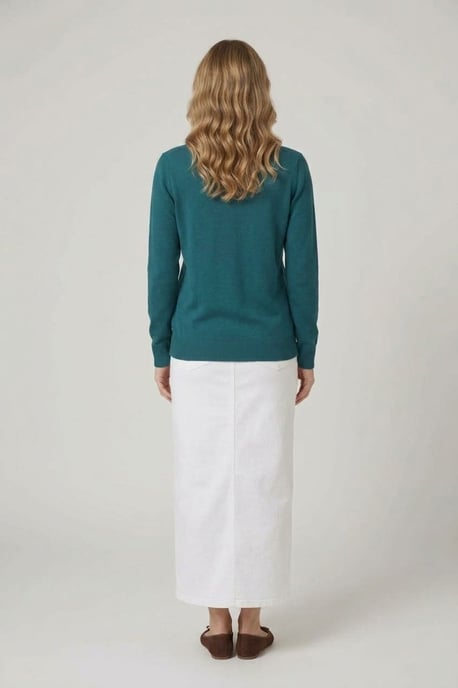 Türkiser Jumper mit Blumenmuster und Schmucksteinverzierung - Image 3