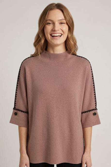 Brauner Pullover mit kontrastierendem Besatz und 3/4-Ärmeln - Image 4