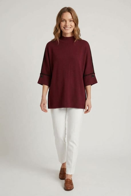 Roter Pullover mit kontrastierenden Details und 3/4-Ärmeln - Image 1