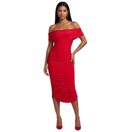Biba - Midikleid für Damen, Schulterfrei, Bodycon (Rot) - Image 1