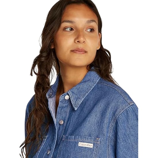 Calvin Klein - Mini Shirt Dress für Damen, Mit Kragen, Denim, Kastig (Mittelblau) - Image 4