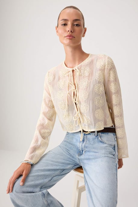 TRENDYOLMİLLA Damen Gelb Geblümt Lang Regular Fit Blusen - Image 1