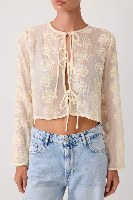 TRENDYOLMİLLA Damen Gelb Geblümt Lang Regular Fit Blusen - Image 2