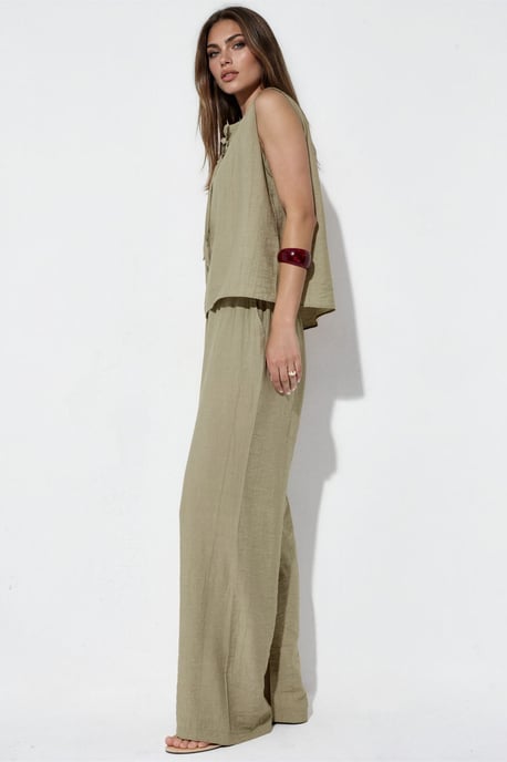Set aus Viskose-Mischbluse mit Bindeelement und Hose mit elastischem Bund - Image 2