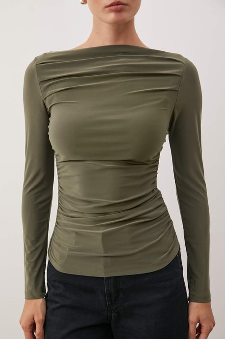 TRENDYOLMİLLA Damen Khaki Einfarbig Lang Tailliert Blusen - Image 2