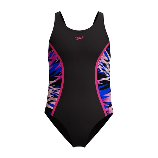 Speedo - "Hyperboom Splice" Badeanzug für Mädchen, Halboffener Rücken (Schwarz/Pink) - Image 1