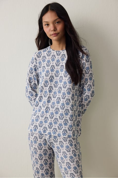 Penti Sweatshirt-Pyjamaoberteil mit Blumenprint und Thermal-Effekt - Image 1