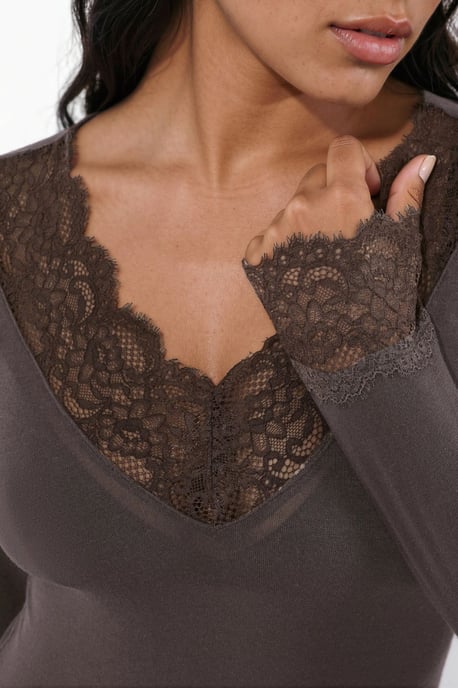 V-Ausschnitt Stretch-Stricktop mit Spitzendetail - Image 4