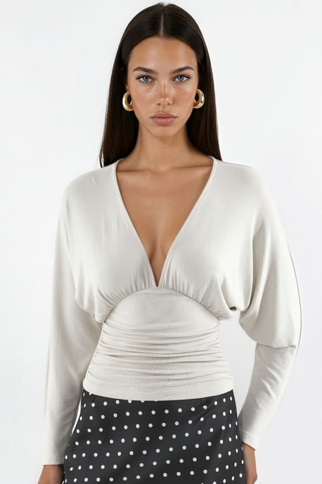Bluse aus Strick mit V-Ausschnitt und Relaxed Fit - Image 1