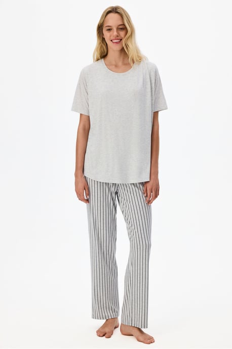 Penti Melange Mama Bequemes gestreiftes Pyjama-Set mit kurzen Ärmeln - Image 1