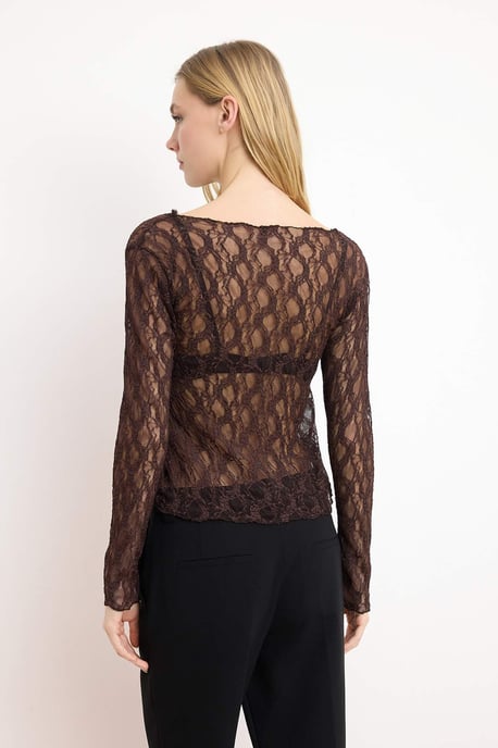 TRENDYOLMİLLA Damen Braun Einfarbig Lang Tailliert Blusen - Image 3