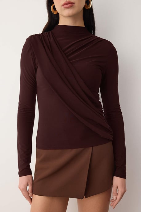 TRENDYOLMİLLA Damen Braun Einfarbig Lang Tailliert Blusen - Image 2