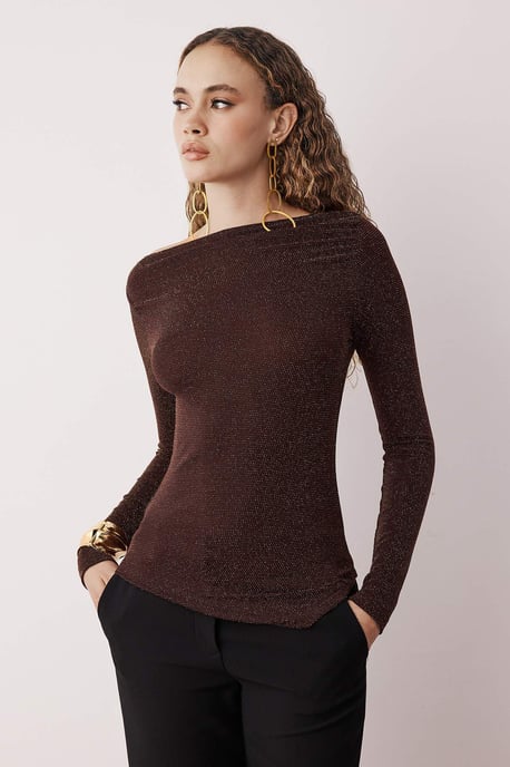 TRENDYOLMİLLA Damen Braun Einfarbig Lang Tailliert Blusen - Image 1